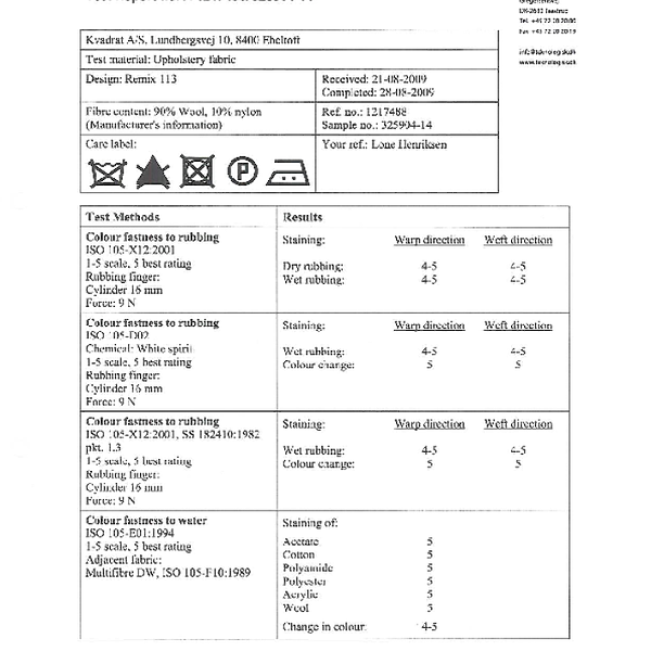 remix - odpornosc na scieranie koloru BS EN ISO 105 X12